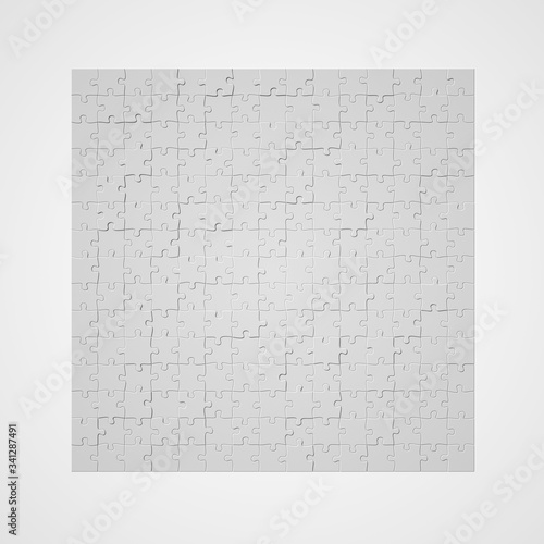 Large jigsaw puzzle 15x15 pieces mockup. Blank template. 3d illustration