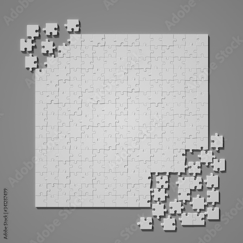Incomplete puzzle 15x15. Jigsaw pieces mockup. 3d illustration