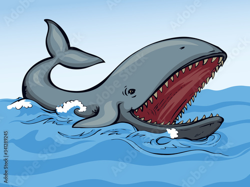 Whale with open mouth. Vector drawing