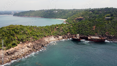 The rusty shipwreck run aground. Sri Lanka photo