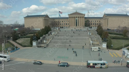 Drone Shot Ascending Past Washington Monument and Philadephia Museum of Art