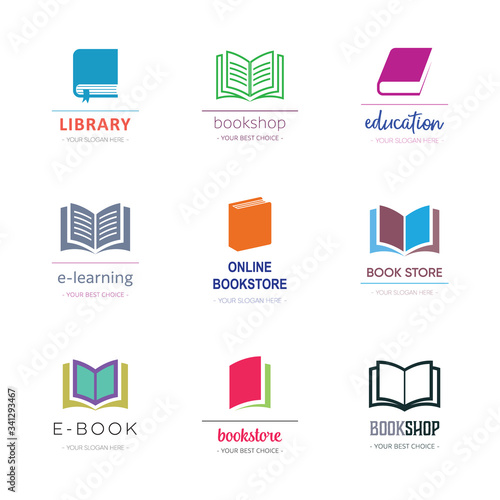 Various vector book symbol logotype design templates collection