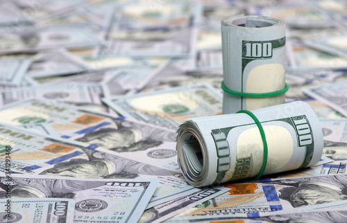  dollars in roll on money background