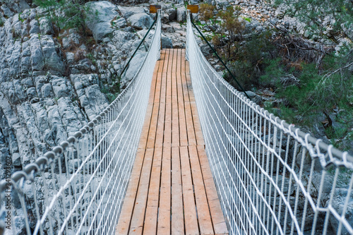 Hanging wooden bridge in the nature in Goynuk Kanyonu in Antalya,Turkey.