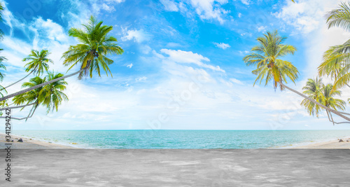 tropical beach with coconut palm trees