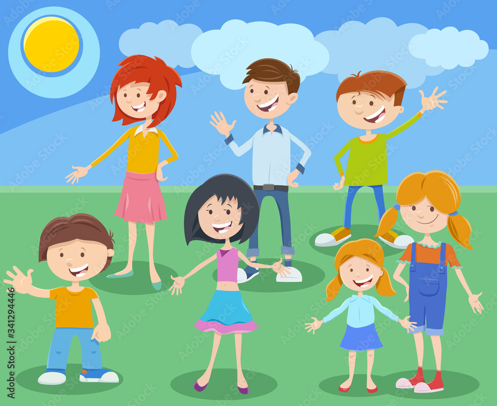 cartoon children or teens characters group cartoon children or teens characters group