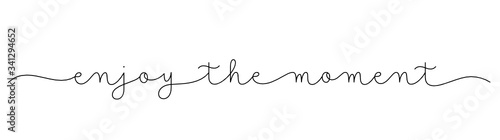 ENJOY THE MOMENT black vector monoline calligraphy banner with swashes