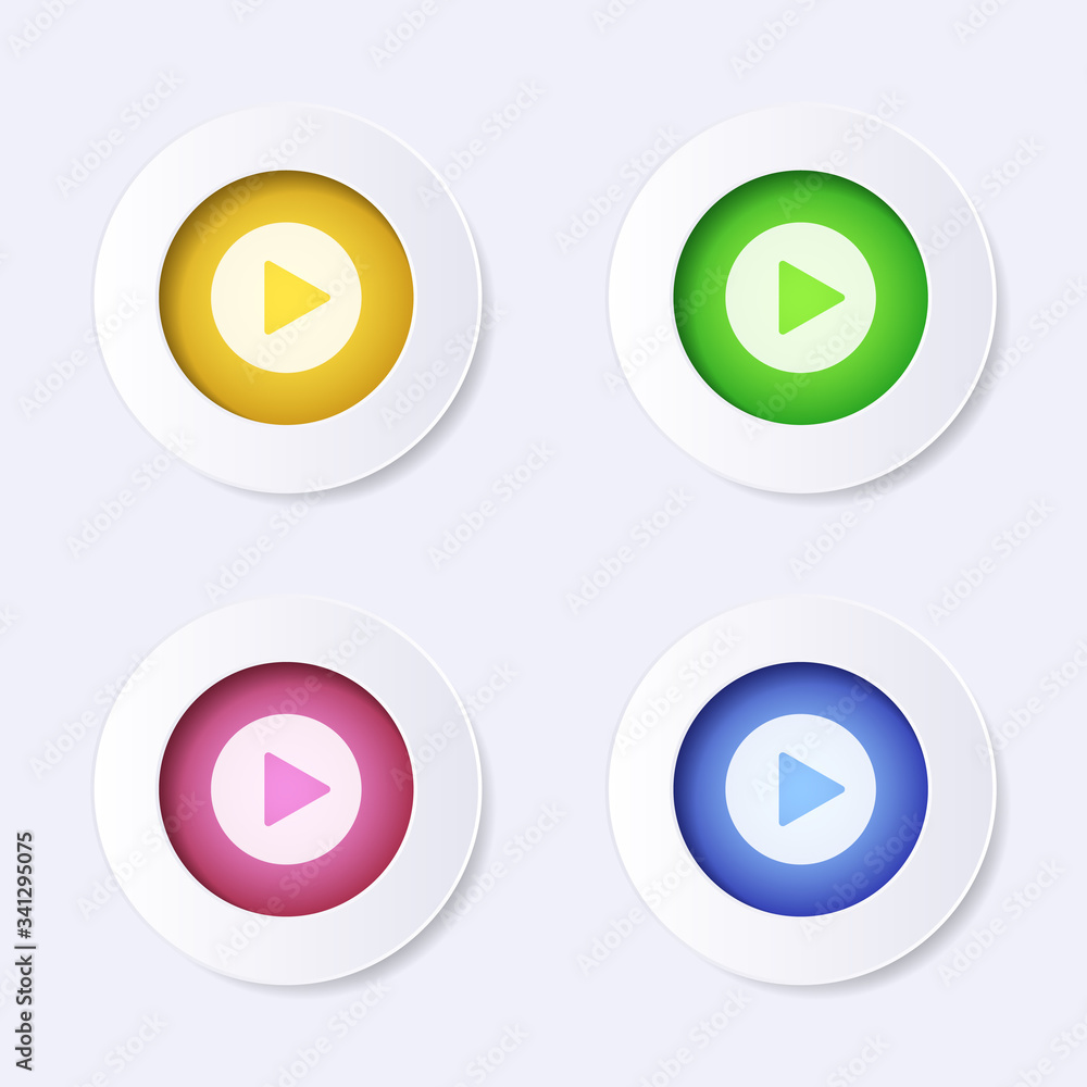 Modern 3D vector website play button colourful icons Modern 3D vector website play button colourful icons