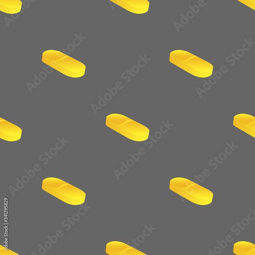 Seamless pattern of yellow oval pills on gray background, medical background for a clothes and fabric