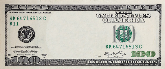 U.S. 100 dollar border with empty middle area