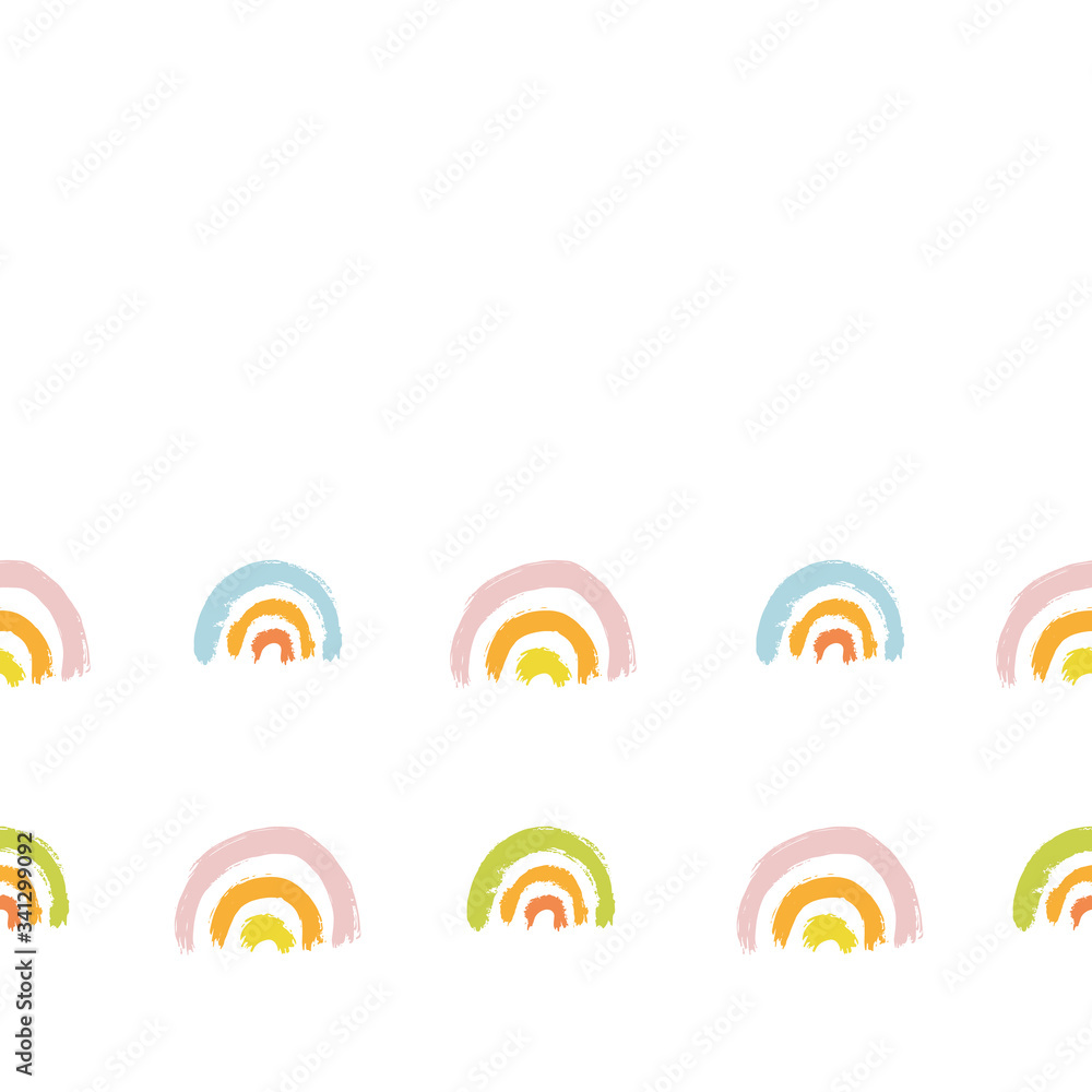 Seamless vector brushstroke geometric line rainbow border on white background. Hand painted brush texture in pastel tones on white background. Surface pattern design. Seamless vector brushstroke geometric line rainbow border on white background. Hand painted brush texture in pastel tones on white background. Surface pattern design.