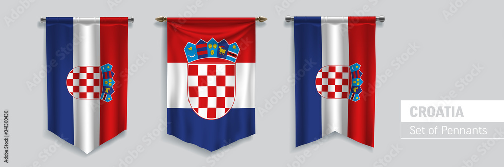 Naklejka premium Set of Croatia waving pennants on isolated background vector illustration