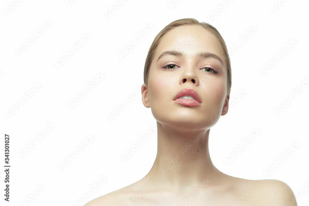 Cute girl model posing after a cosmetic skin rejuvenation procedure. advertising poster of natural cosmetic products. Cute girl model posing after a cosmetic skin rejuvenation procedure. advertising poster of natural cosmetic products.