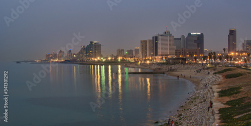 Tel Aviv city coastline at night, Israel. © othman