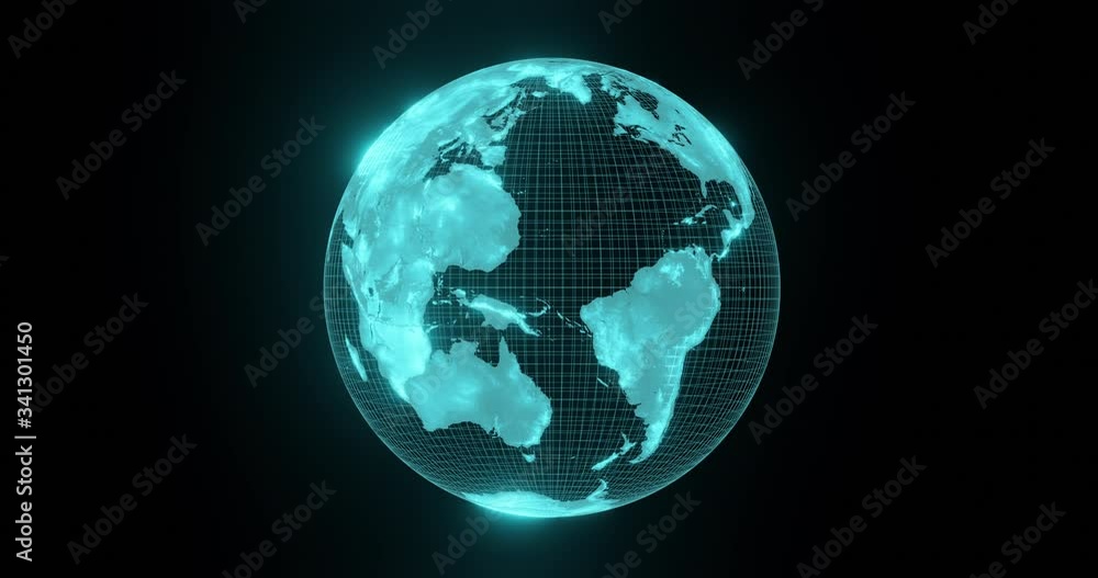 Loop able rotating earth hologram, futuristic look. 3D-Animation. Seamless looping.