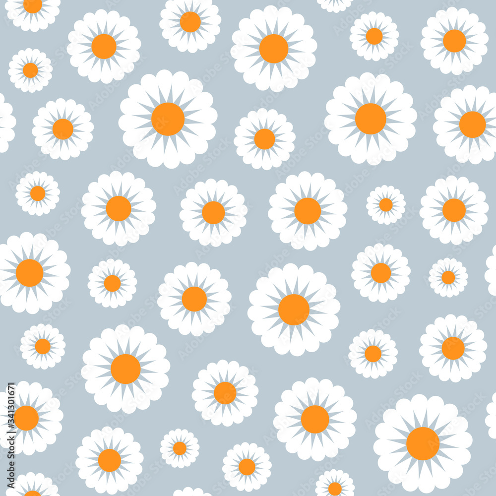Creative seamless Floral vector pattern. White chamomile on a gray background. For the original, decorative flower backdrop for greeting cards, flyers, packagings, prints, textiles, etc. Creative seamless Floral vector pattern. White chamomile on a gray background. For the original, decorative flower backdrop for greeting cards, flyers, packagings, prints, textiles, etc.