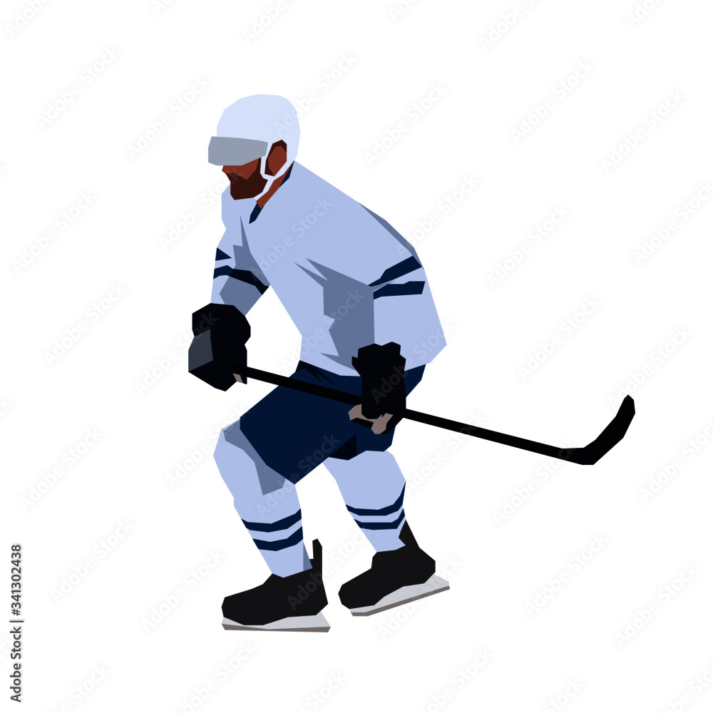 Obraz premium Ice hockey player, flat design geometric vector illustration