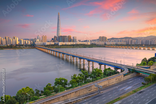 Seoul. Cityscape image of Seoul and Han River during twilight blue hour. © rudi1976