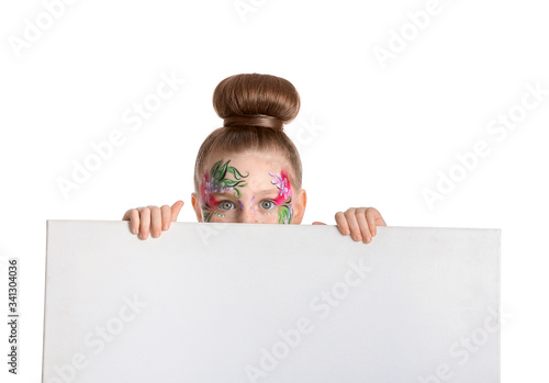 Funny little girl with face...