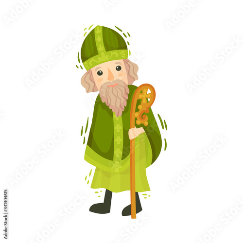 Saint Patrick Catholic Character in Green Clothing Vector Illustration