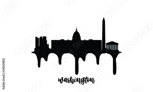 Washington USA black skyline silhouette vector illustration on white background with dripping ink effect.
