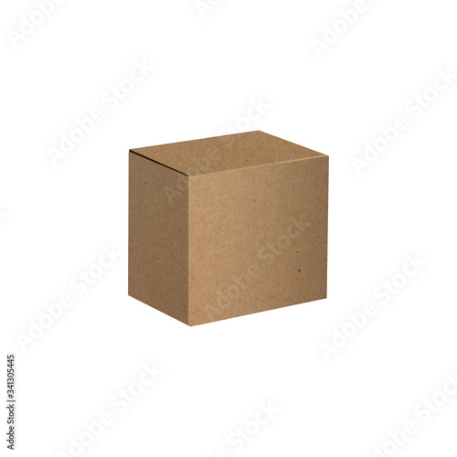 Vector kraft paper closed box realistic illustration. Isolated 3-d object
