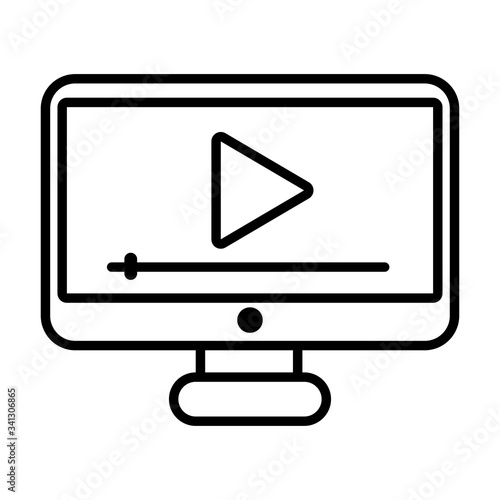 desktop with media player online education line style