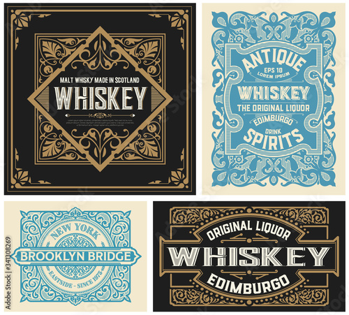 Set of 4 vintage liquor labels. Vector layered