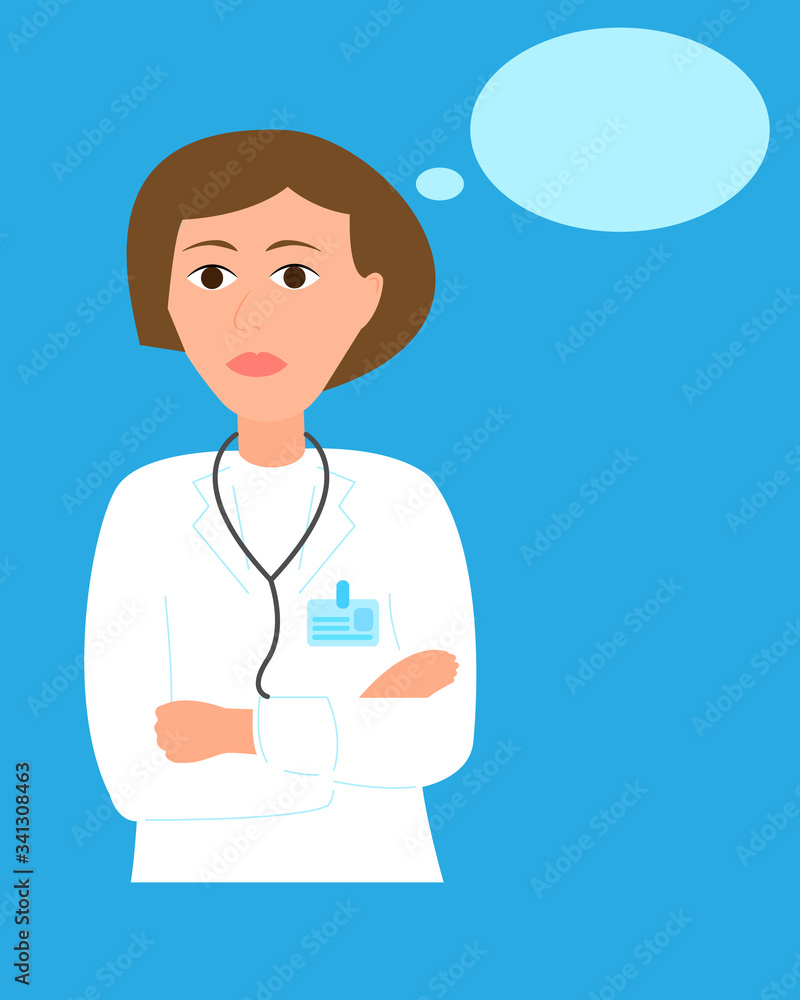 Woman doctor thinking about a problem. Vector health service illustration Woman doctor thinking about a problem. Vector health service illustration