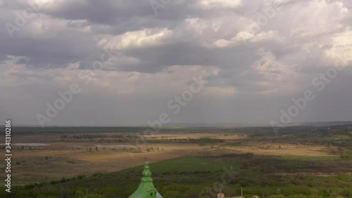 Aerial view of Olesky Castle in spring, Ukraine photo