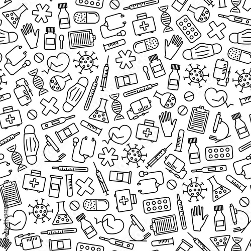 Seamless pattern with outline medical icons