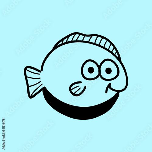 vector flounder fish doodle line icon