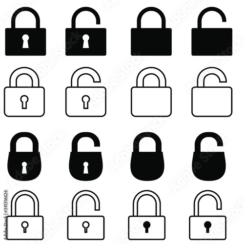 lock vector icon set. open or closed illustration sign collection. door symbol. unlock logo.