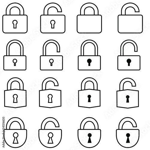 lock vector icon set. open or closed illustration sign collection. door symbol. unlock logo.