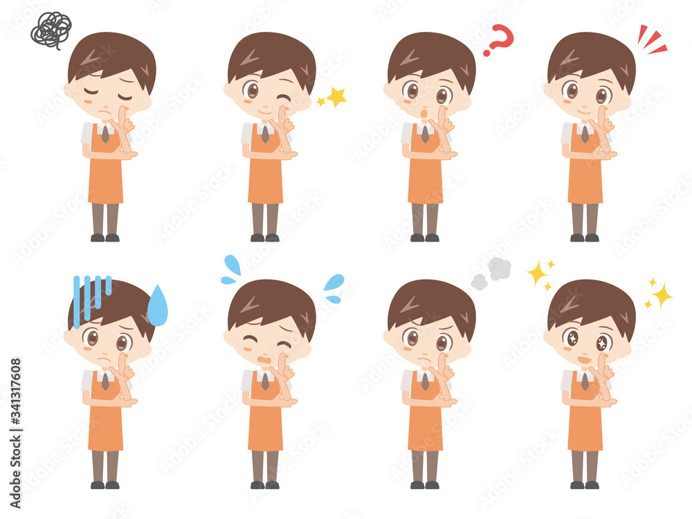 人物セット＿顔に手を当てる＿スーパー店員＿男性