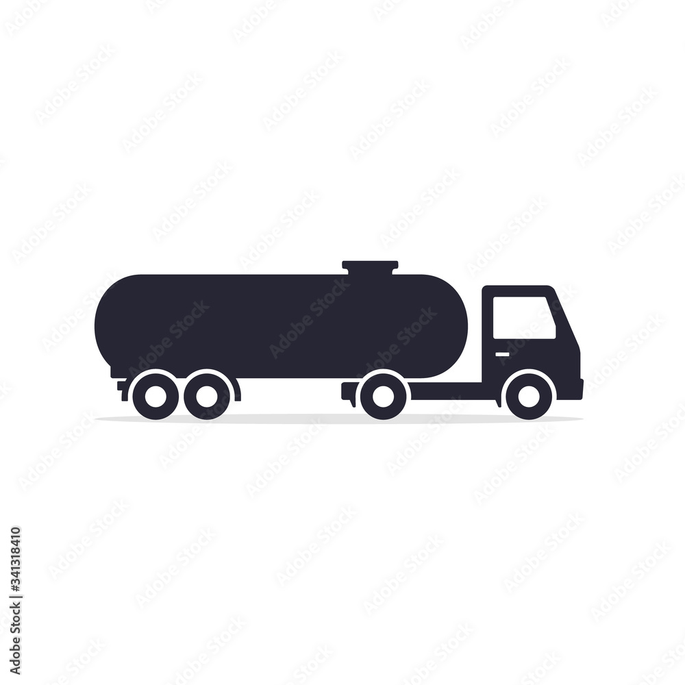 Tank truck icon, cistern truck black flat silhouette illustration