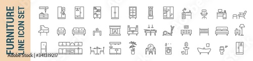 Furniture vector isolated line icon set