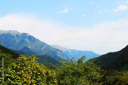 Caucasus mountains and blue sky