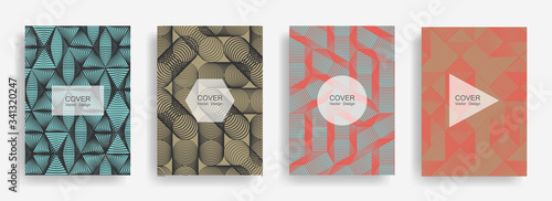 Halftone shapes business catalog covers vector design.
