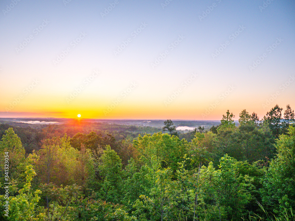Sunrise from scenic overlook near Cheaha Mountain State Park in Talladega National Forest in Alabama, USA