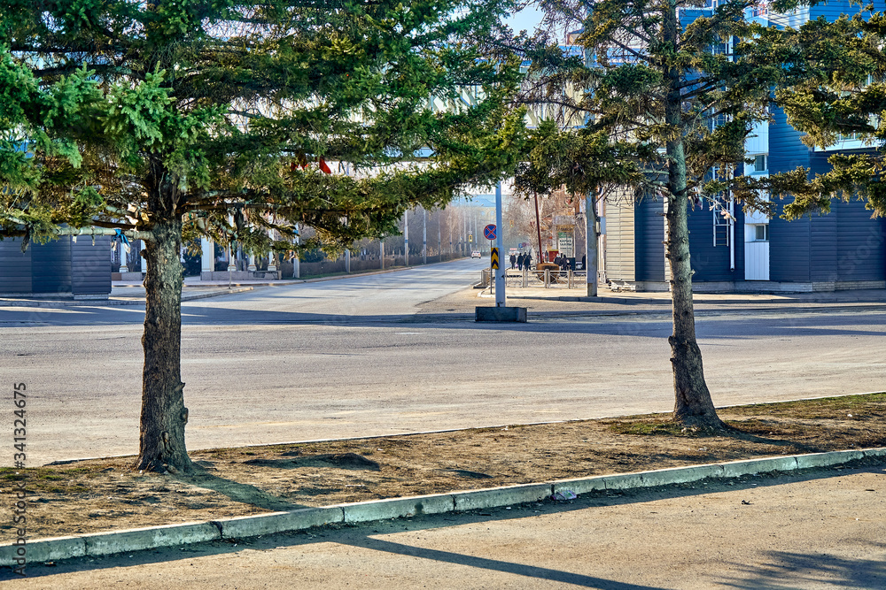UST-KAMENOGORSK, KAZAKHSTAN - APRIL 04, 2020: Strange, amazing, unusual view of the empty streets of spring Ust-Kamenogorsk due to a pandemic - all people are sitting at home because of quarantine, KZ UST-KAMENOGORSK, KAZAKHSTAN - APRIL 04, 2020: Strange, amazing, unusual view of the empty streets of spring Ust-Kamenogorsk due to a pandemic - all people are sitting at home because of quarantine, KZ