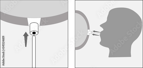 Balloon inflation instructions using mouth, conceptual vector