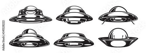 Aliens spacecraft set. Ufo spaceship collection. Vector illustration 