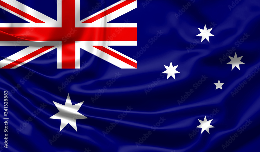 Fototapeta premium Realistic flag.Australia flag blowing in the wind. Background silk texture. 3d illustration.