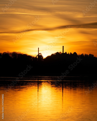 A fiery sunset on italian lake. Como
