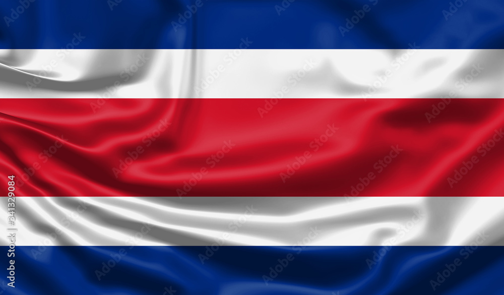 Fototapeta premium Realistic flag. Costa Rica flag blowing in the wind. Background silk texture. 3d illustration.