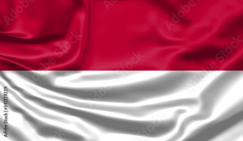 Realistic flag. Indonesia flag blowing in the wind. Background silk texture. 3d illustration.
