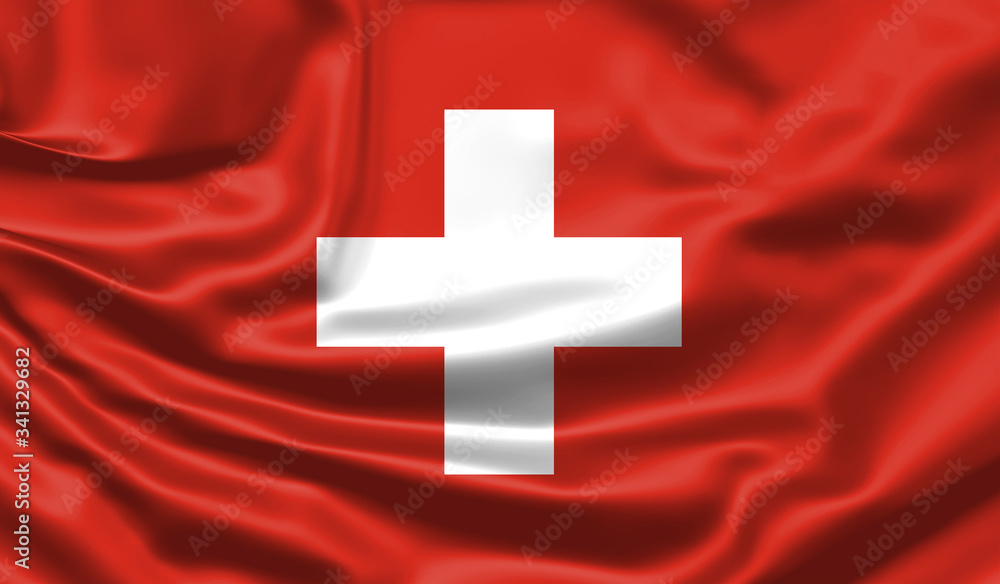 Realistic flag. Switzerland flag blowing in the wind. Background silk texture. 3d illustration. Realistic flag. Switzerland flag blowing in the wind. Background silk texture. 3d illustration.