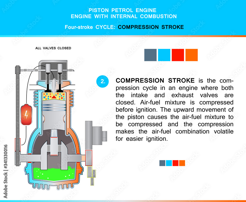Piston engine four stroke cycle in structural cross section for ...