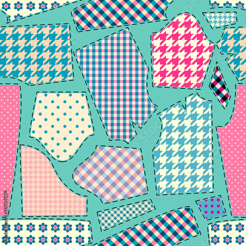 Patchwork textile pattern. Seamless quilting design background.